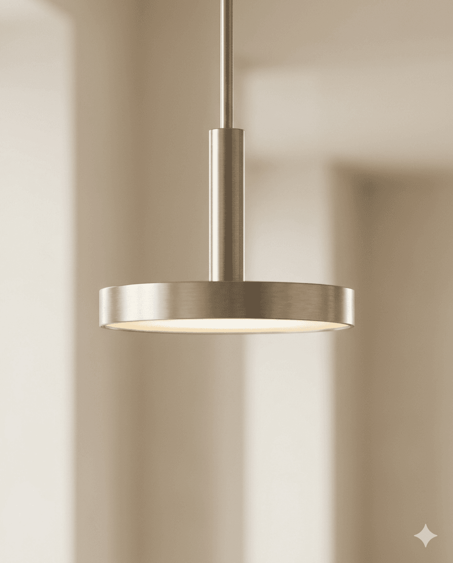 Modern minimalist designer lighting fixture detail glowing warm light