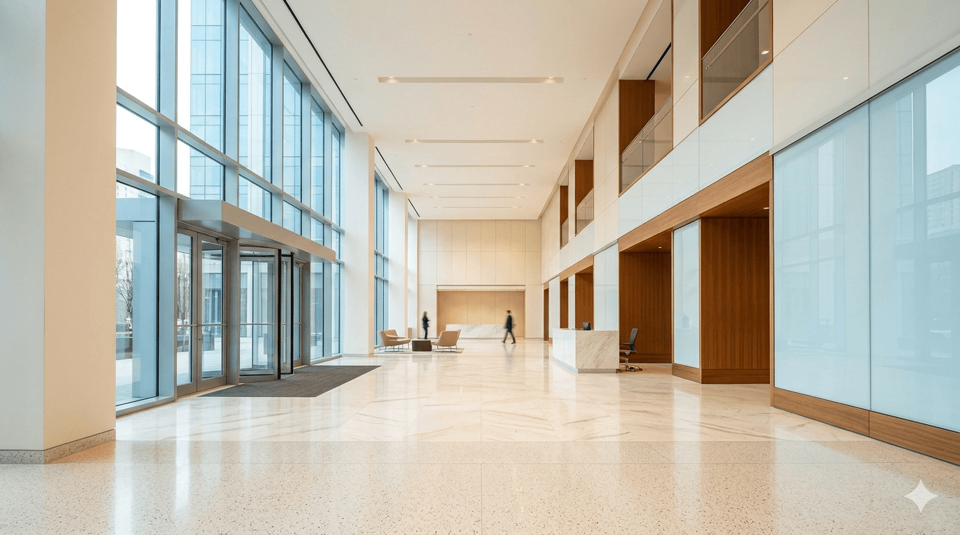 Premium Architectural Interior lobby of a modern corporate space Sourced by Daftlabs